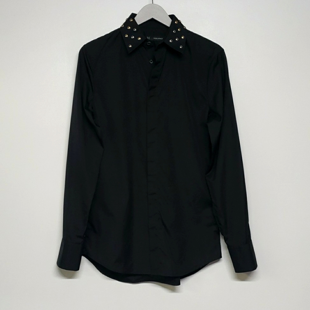 Dsquared2 Studded Collar Button Down Black Shirt … - image 1
